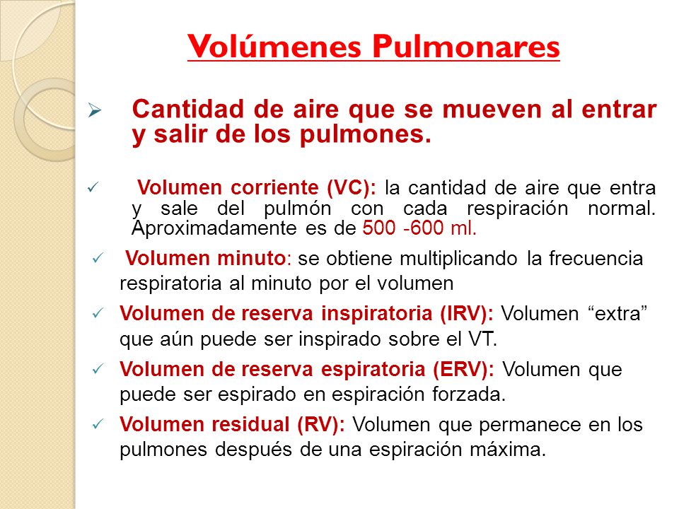 Volúmenes Pulmonares Cantidad de aire que se mueven al entrar y salir de los pulmones.