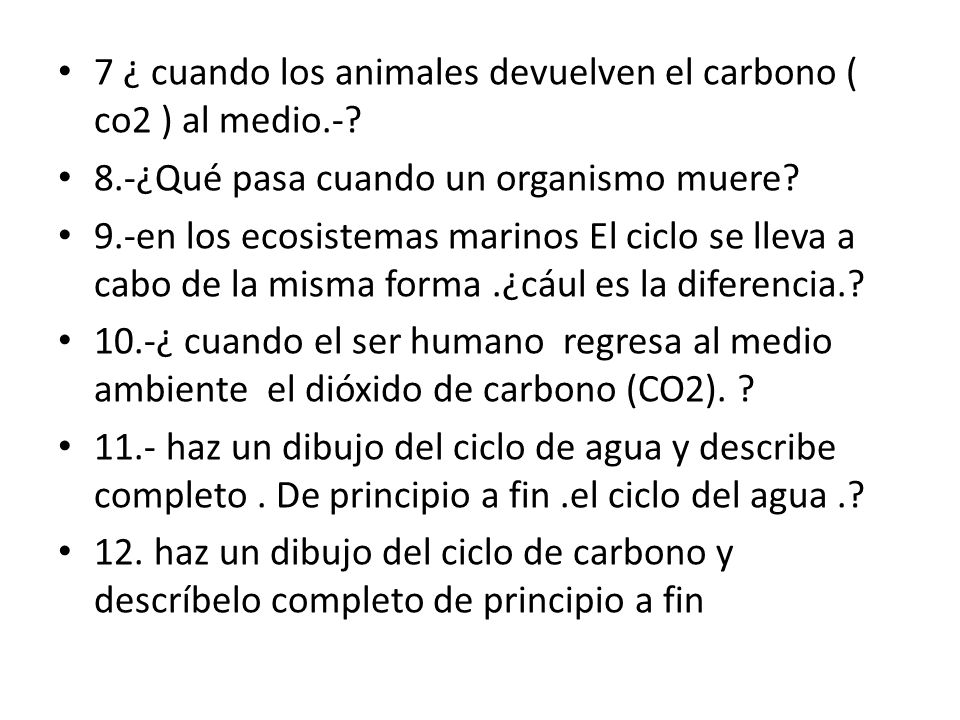 7 ¿ cuando los animales devuelven el carbono ( co2 ) al medio.-