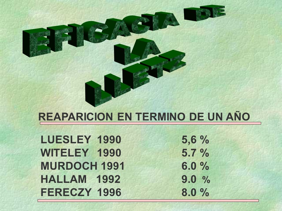 EFICACIA DE LA LLETZ REAPARICION EN TERMINO DE UN AÑO