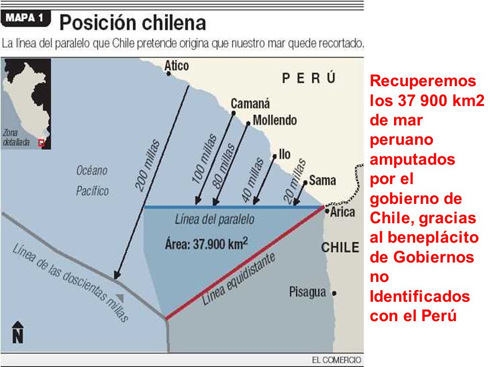 Recuperemos los km2 de mar peruano. amputados por el gobierno de. Chile, gracias al beneplácito de Gobiernos no Identificados.