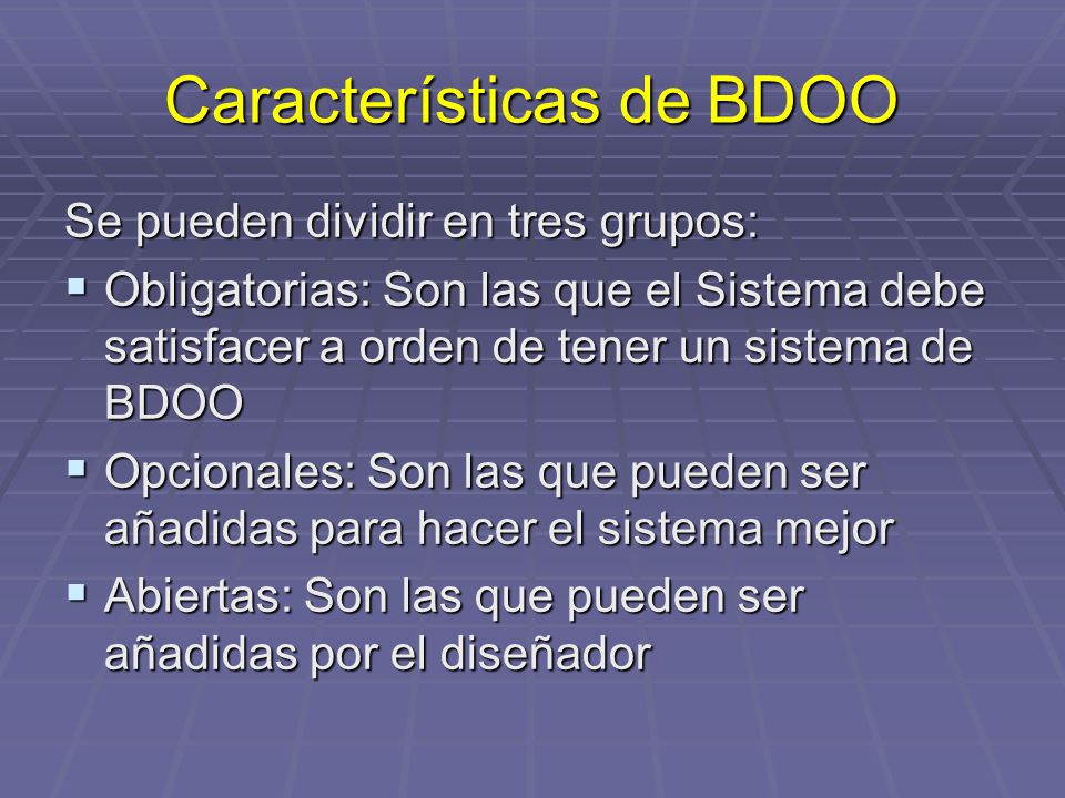 Características de BDOO