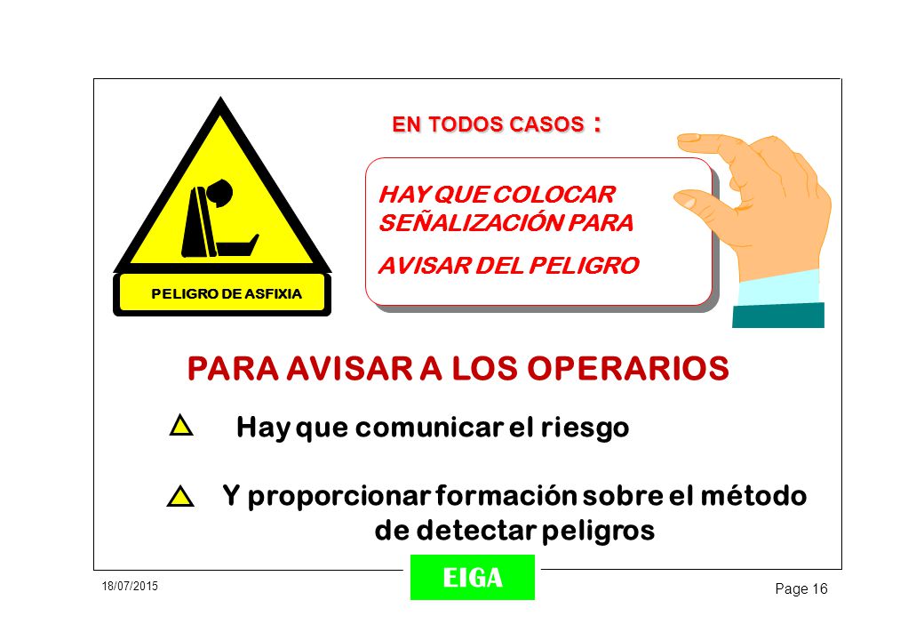 Y proporcionar formación sobre el método de detectar peligros