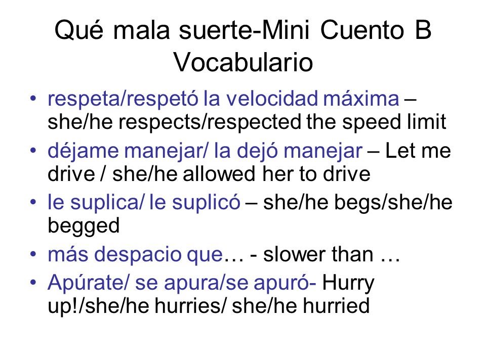 Qué mala suerte-Mini Cuento B Vocabulario
