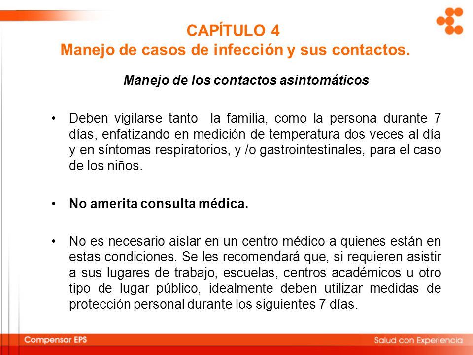 CAPÍTULO 4 Manejo de casos de infección y sus contactos.