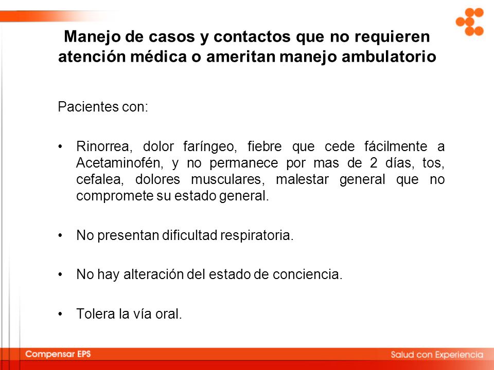 Manejo de casos y contactos que no requieren atención médica o ameritan manejo ambulatorio