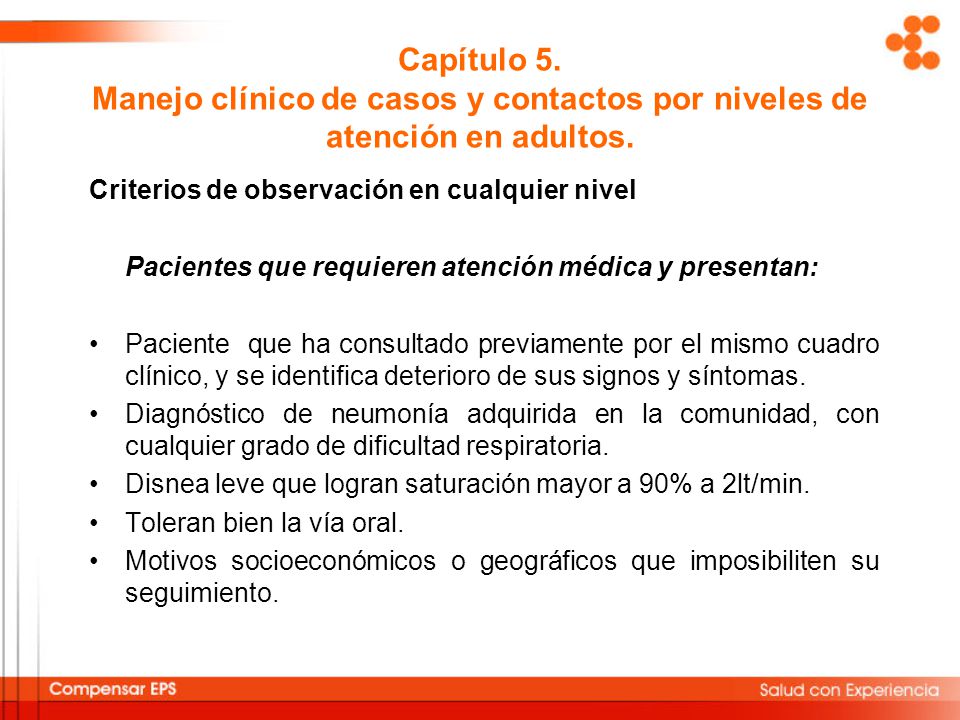 Capítulo 5. Manejo clínico de casos y contactos por niveles de atención en adultos.