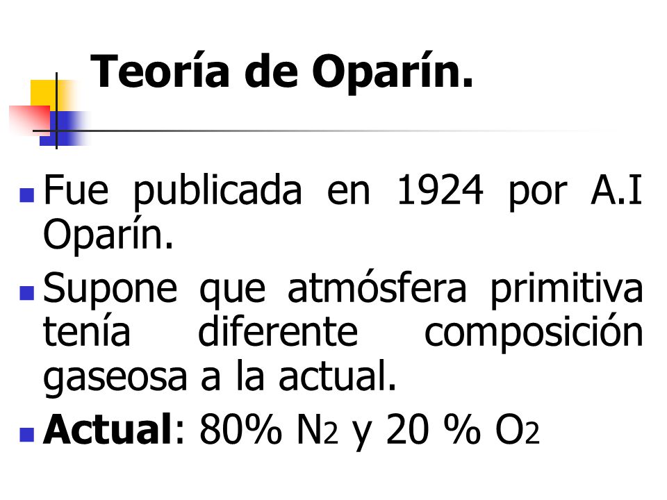 Teoría de Oparín. Fue publicada en 1924 por A.I Oparín.