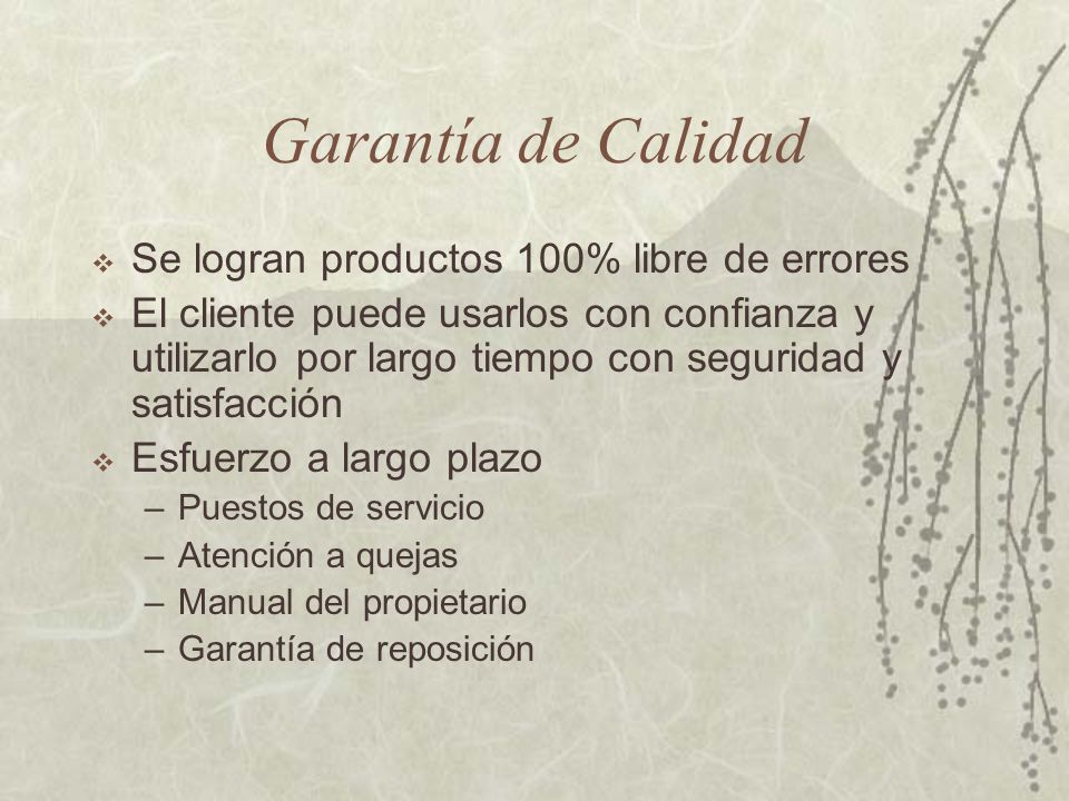 Garantía de Calidad Se logran productos 100% libre de errores