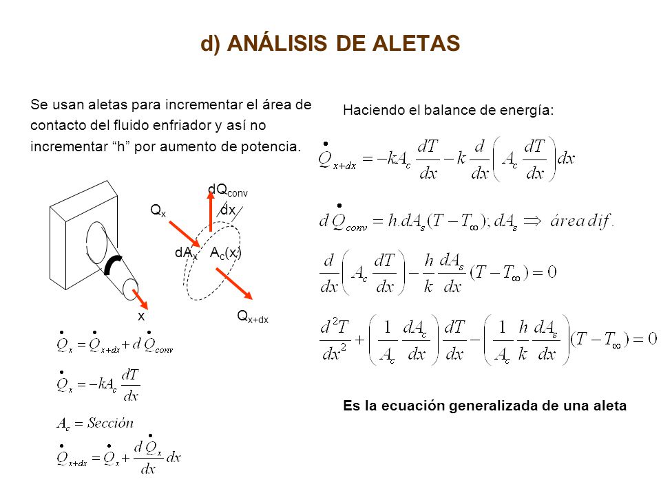 d) ANÁLISIS DE ALETAS Se usan aletas para incrementar el área de