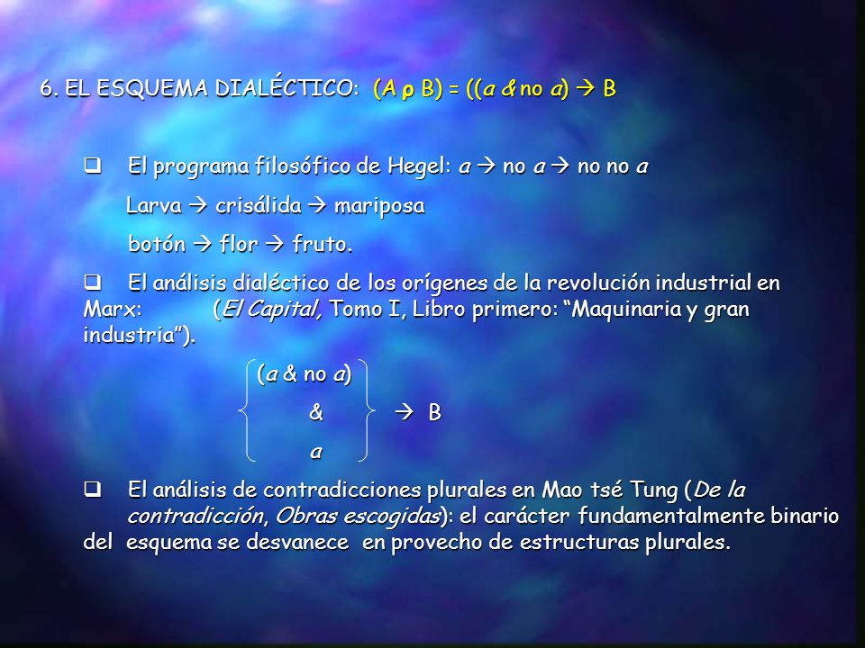 6. EL ESQUEMA DIALÉCTICO: (A ρ B) = ((a & no a)  B