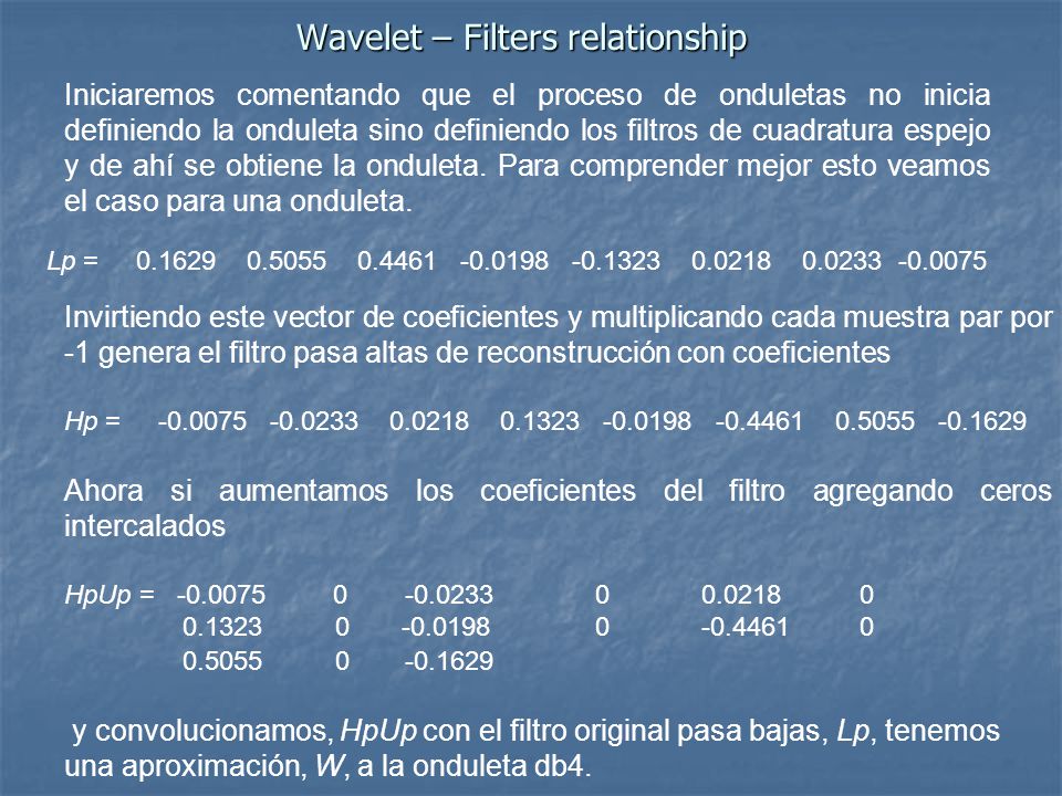 Wavelet – Filters relationship