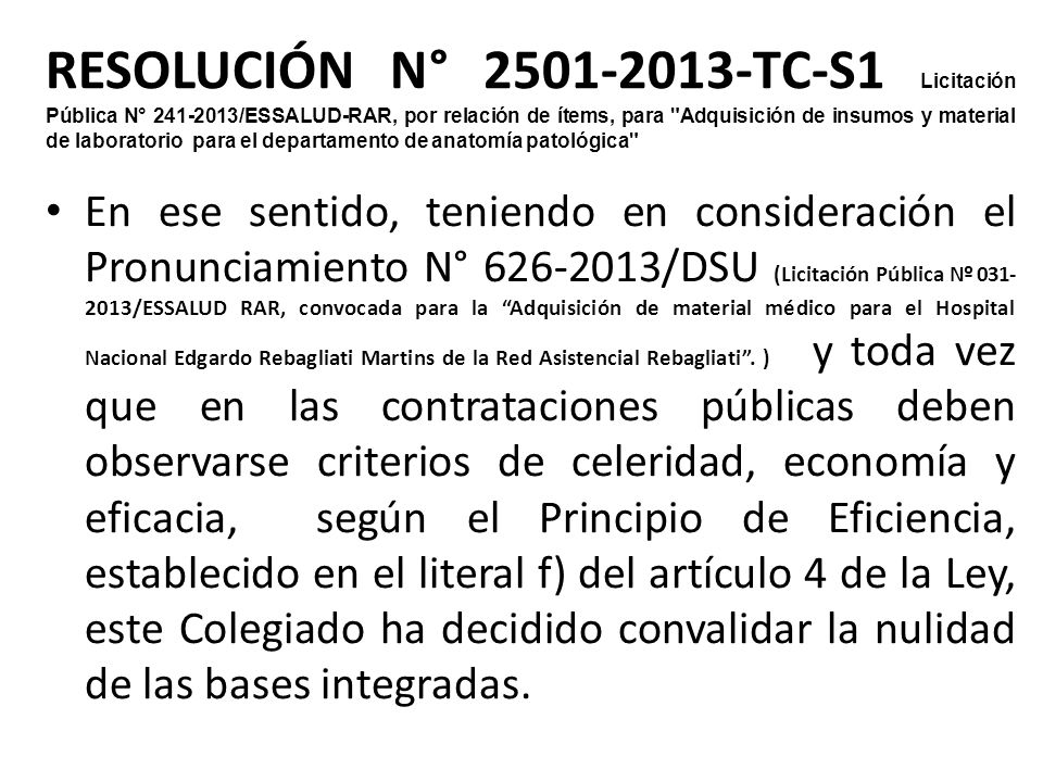 RESOLUCIÓN N° TC-S1 Licitación Pública N° /ESSALUD-RAR, por relación de ítems, para Adquisición de insumos y material de laboratorio para el departamento de anatomía patológica