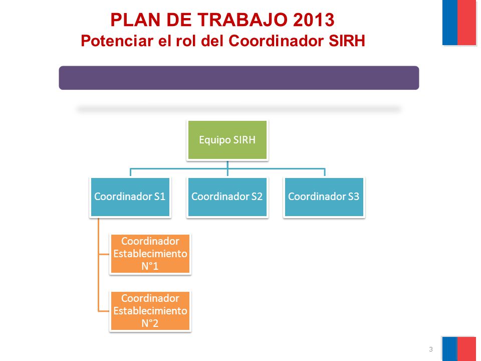PLAN DE TRABAJO 2013 Potenciar el rol del Coordinador SIRH