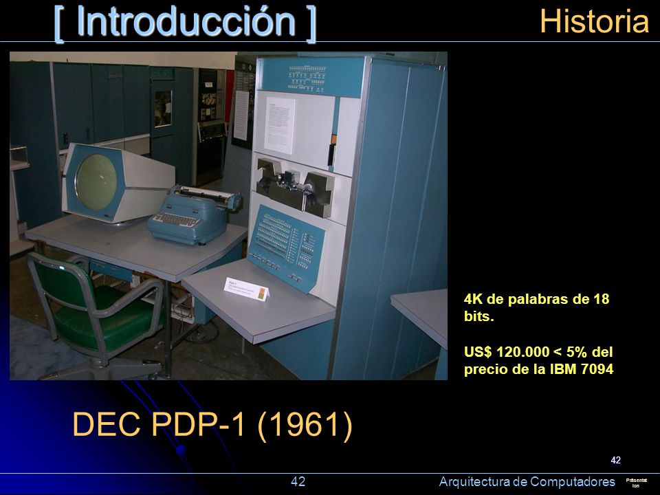 [ Introducción ] Historia DEC PDP-1 (1961) 4K de palabras de 18 bits.