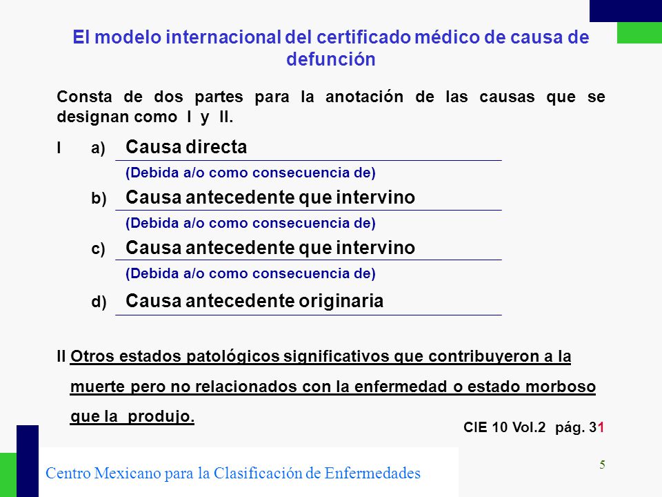 El modelo internacional del certificado médico de causa de defunción