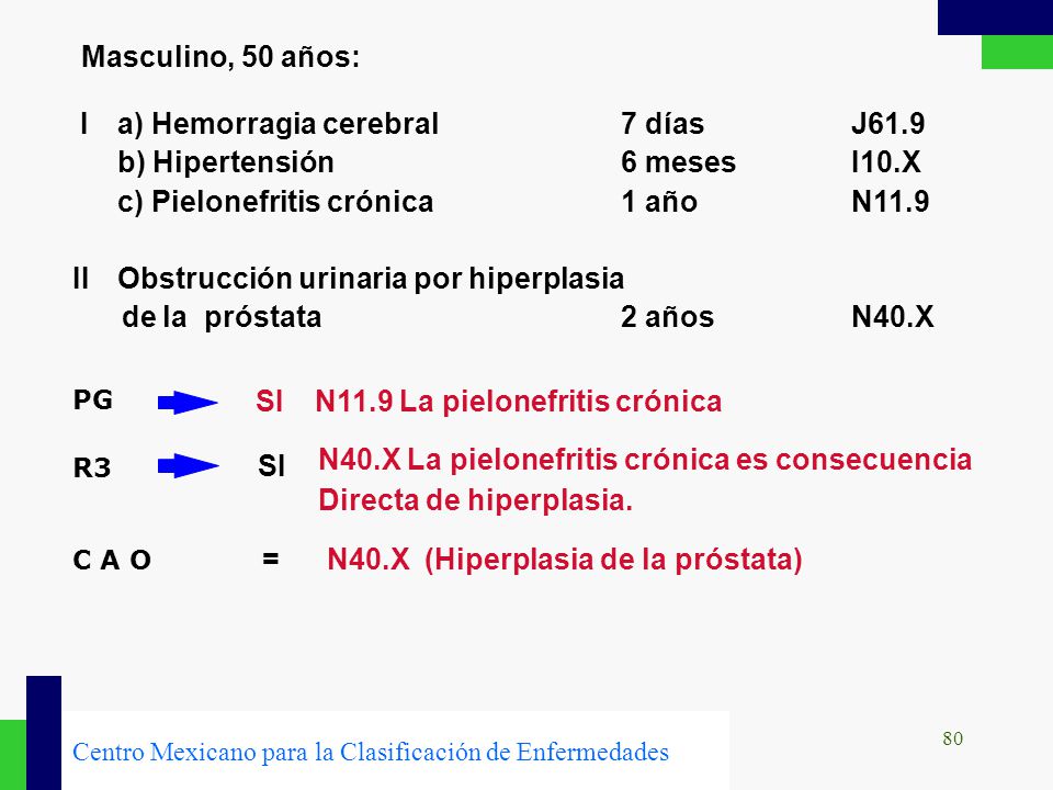I a) Hemorragia cerebral 7 días J61.9 b) Hipertensión 6 meses I10.X