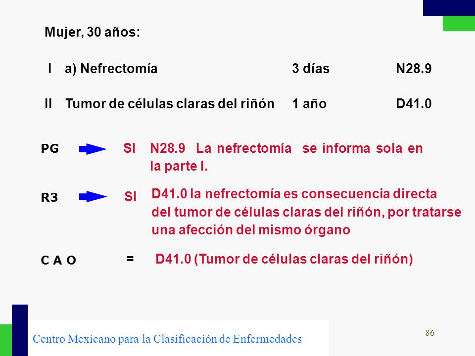 II Tumor de células claras del riñón 1 año D41.0