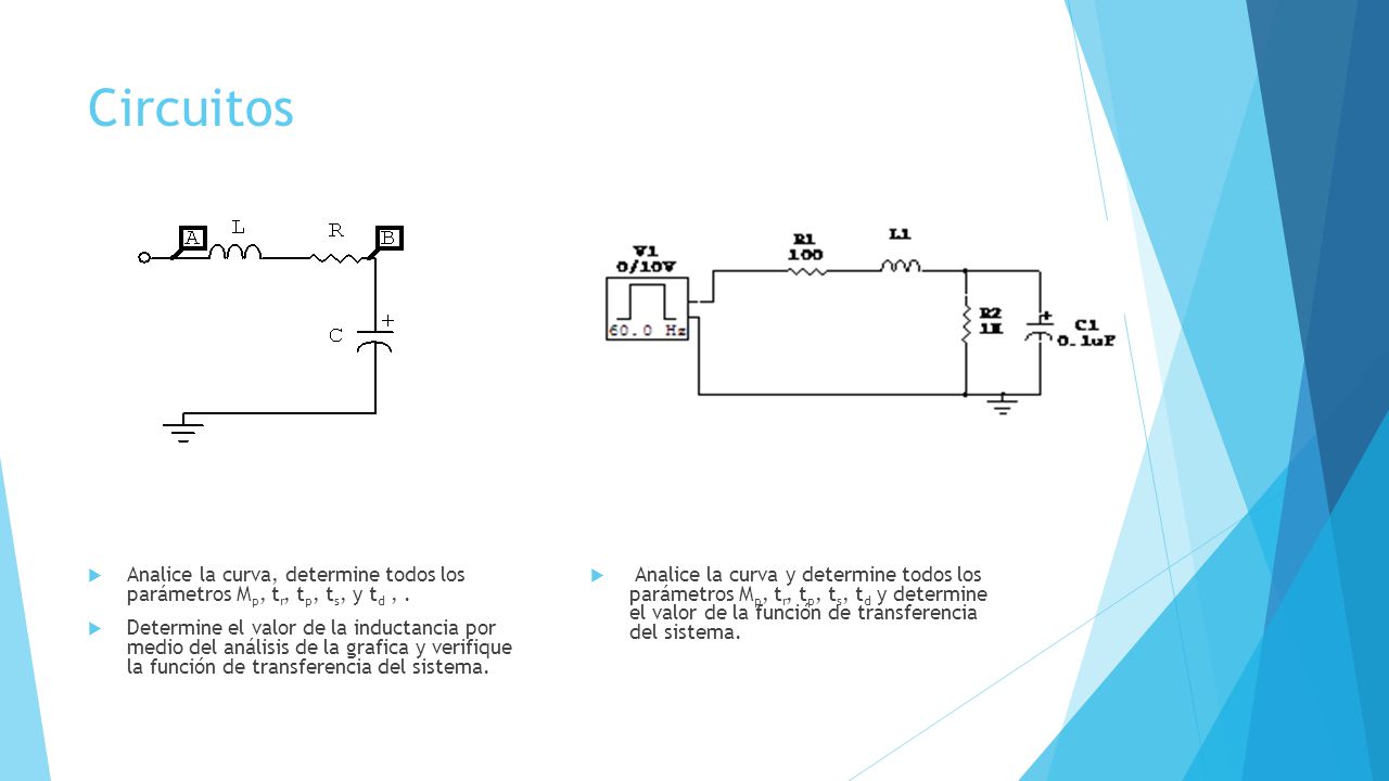 Circuitos Analice la curva, determine todos los parámetros Mp, tr, tp, ts, y td , .