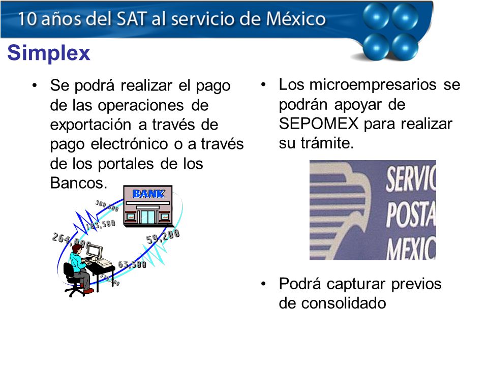 Simplex Se podrá realizar el pago de las operaciones de exportación a través de pago electrónico o a través de los portales de los Bancos.