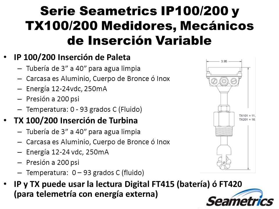 Serie Seametrics IP100/200 y TX100/200 Medidores, Mecánicos de Inserción Variable