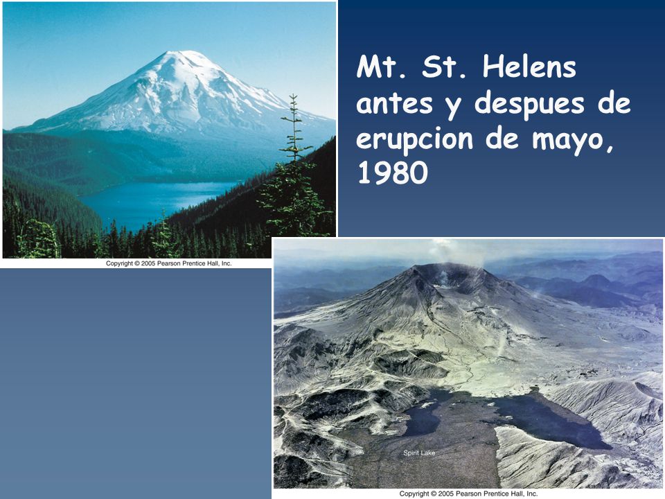 Mt. St. Helens antes y despues de erupcion de mayo, 1980