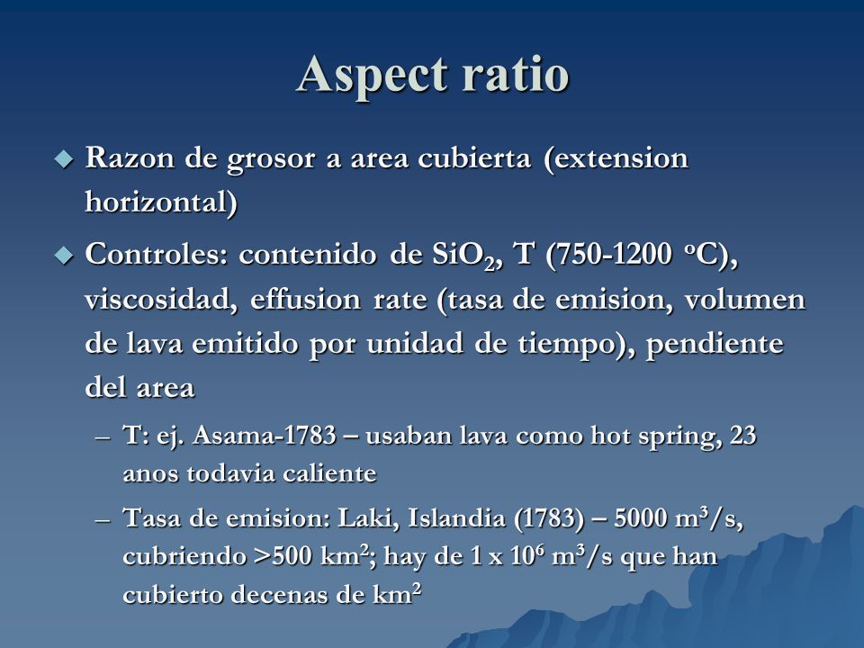 Aspect ratio Razon de grosor a area cubierta (extension horizontal)