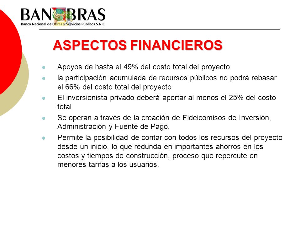 ASPECTOS FINANCIEROS Apoyos de hasta el 49% del costo total del proyecto.