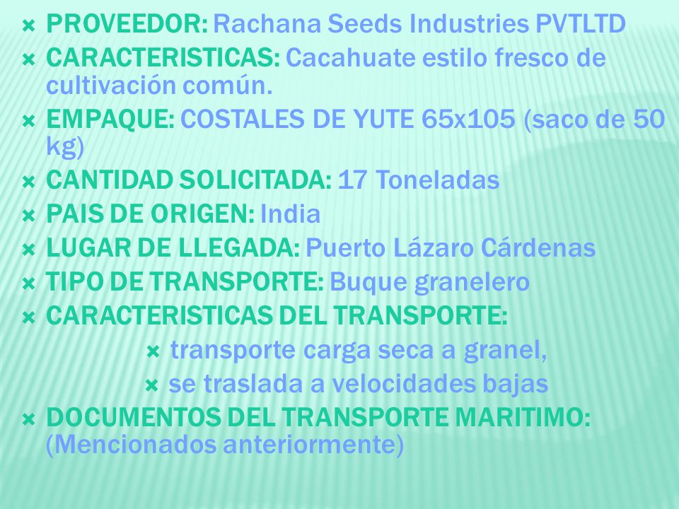 PROVEEDOR: Rachana Seeds Industries PVTLTD