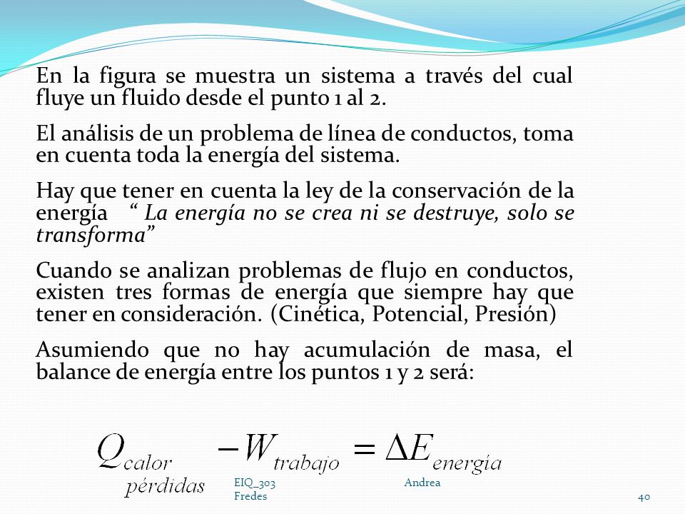En la figura se muestra un sistema a través del cual fluye un fluido desde el punto 1 al 2.