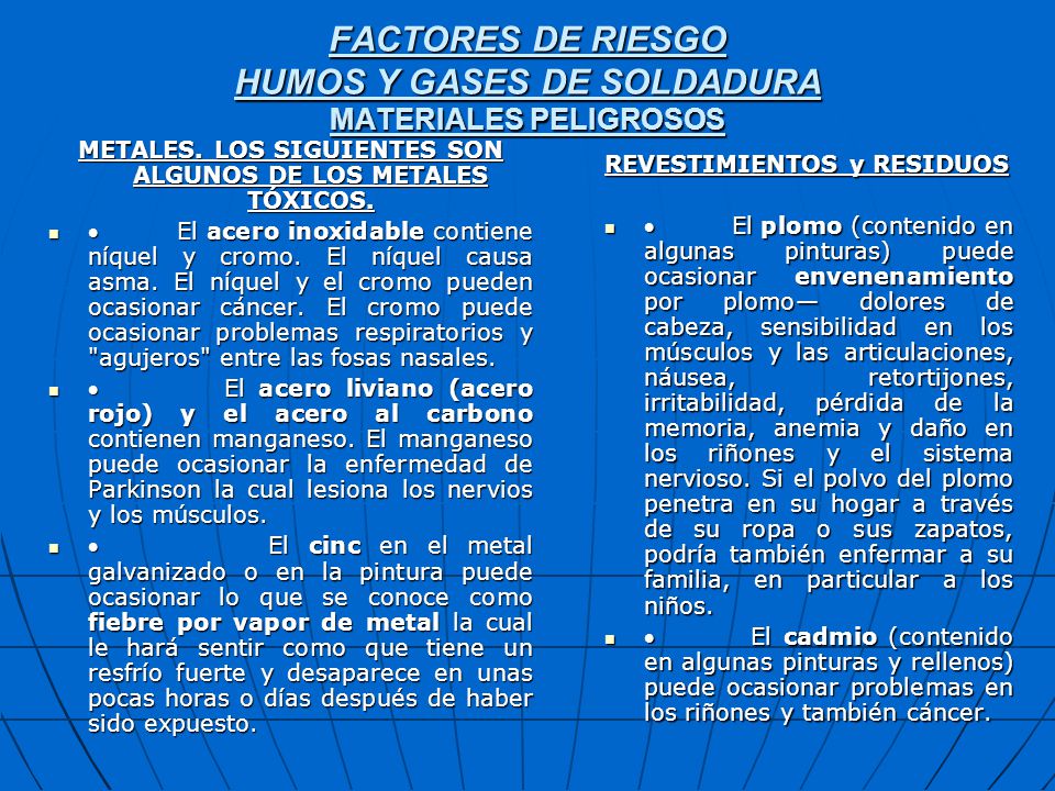 FACTORES DE RIESGO HUMOS Y GASES DE SOLDADURA MATERIALES PELIGROSOS