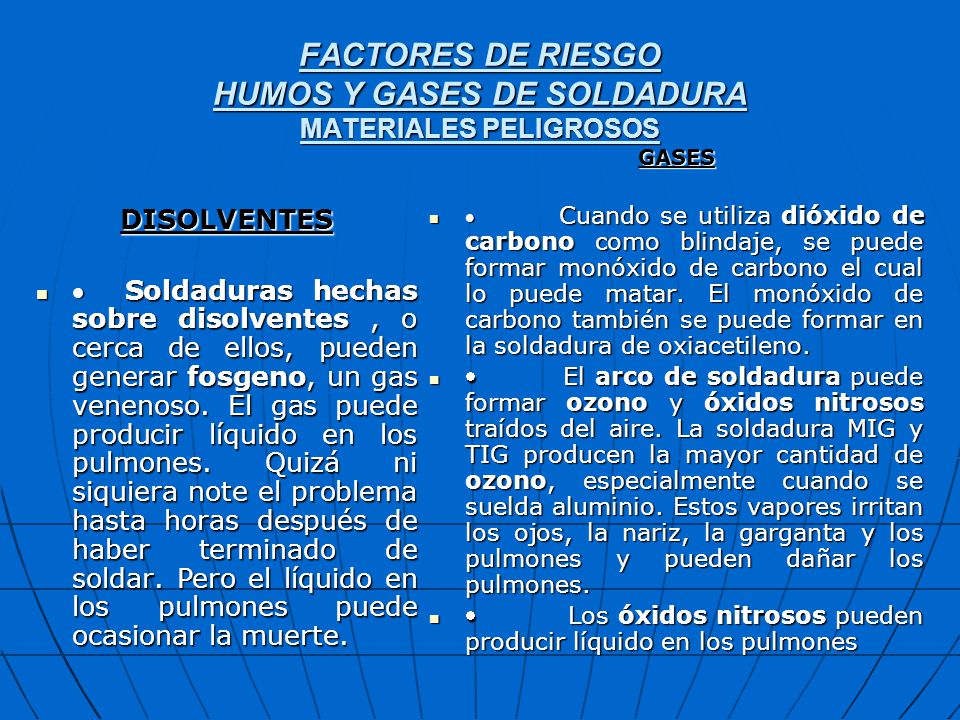 FACTORES DE RIESGO HUMOS Y GASES DE SOLDADURA MATERIALES PELIGROSOS