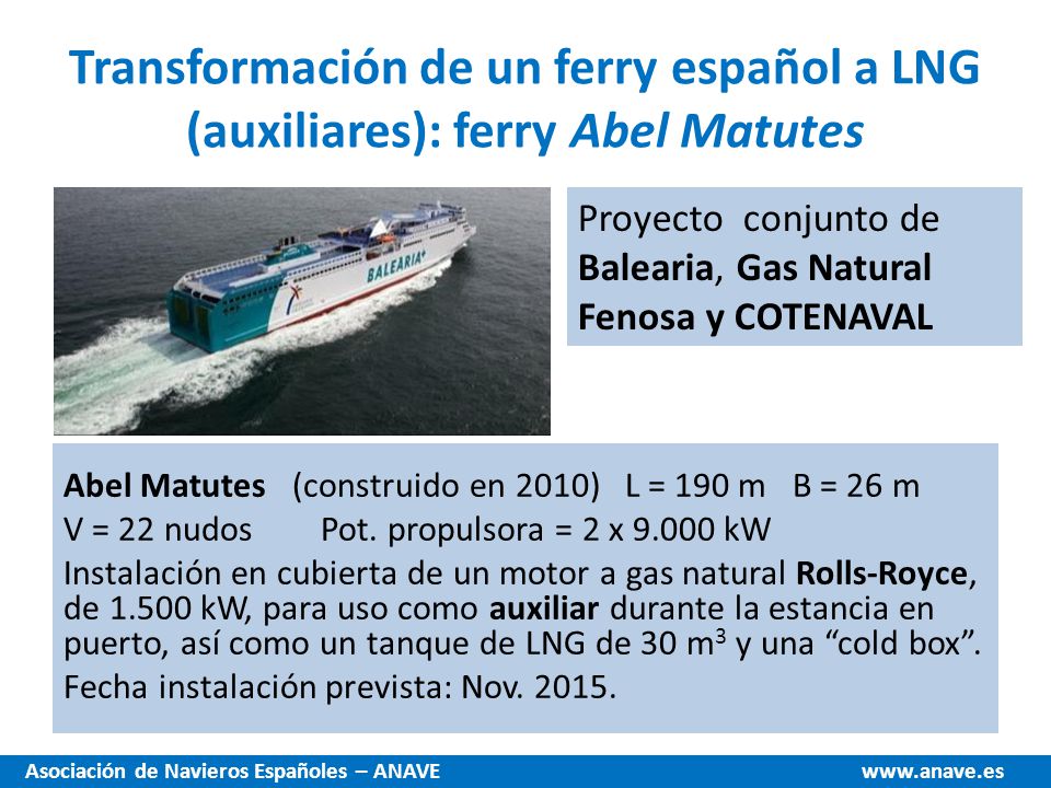 Transformación de un ferry español a LNG (auxiliares): ferry Abel Matutes