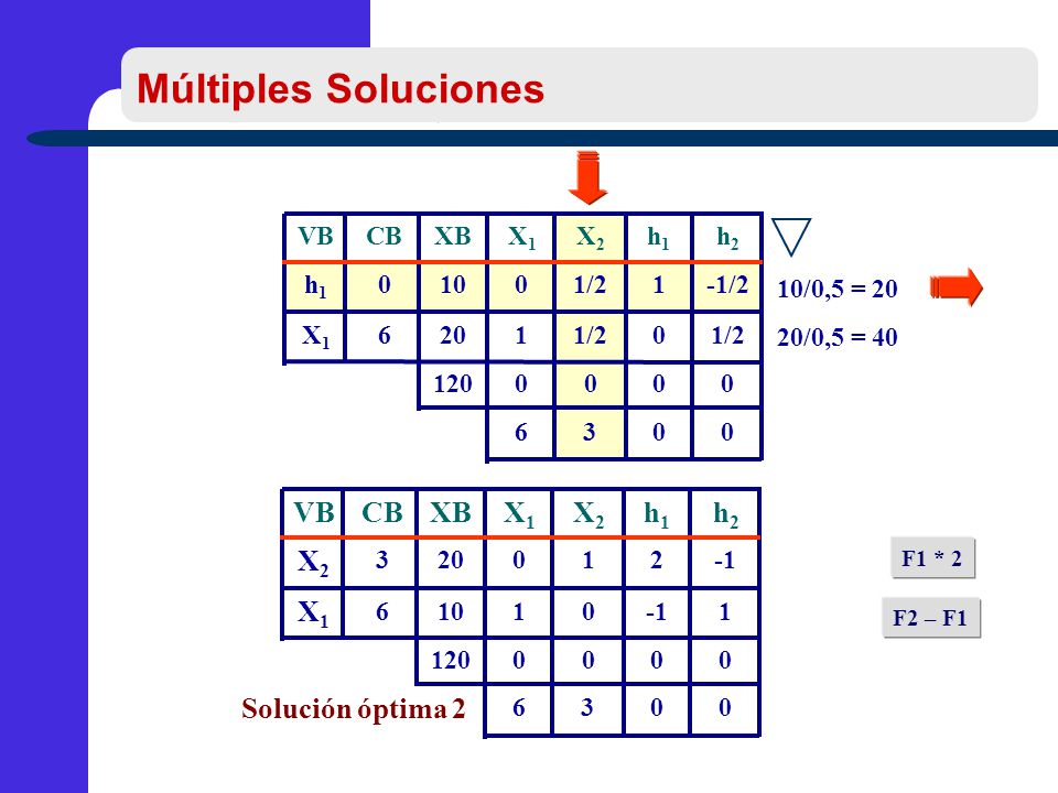 Múltiples Soluciones Múltiples Soluciones VB CB XB X1 X2 h1 h2