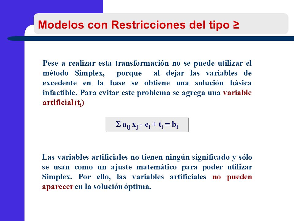 Modelos con Restricciones del tipo ≥