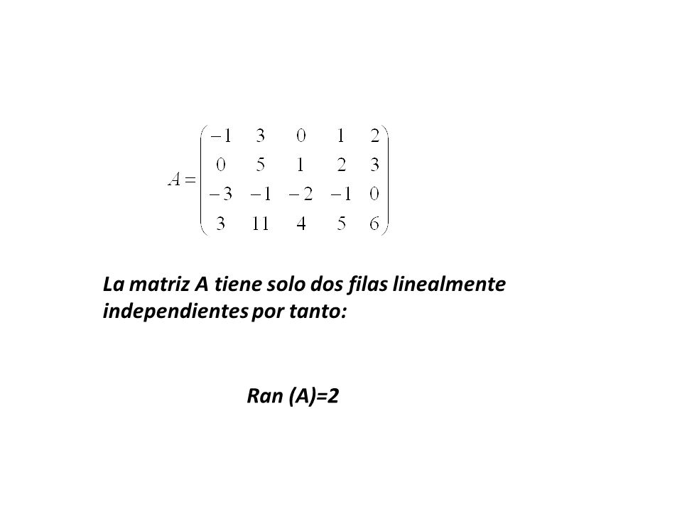 La matriz A tiene solo dos filas linealmente independientes por tanto: