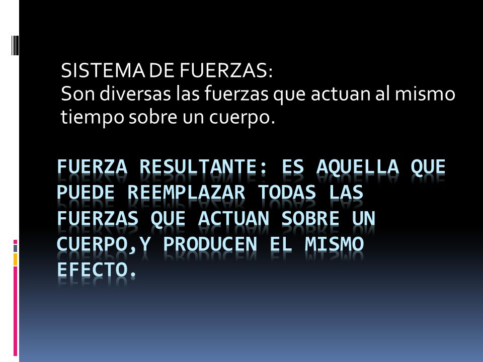 SISTEMA DE FUERZAS: Son diversas las fuerzas que actuan al mismo tiempo sobre un cuerpo.