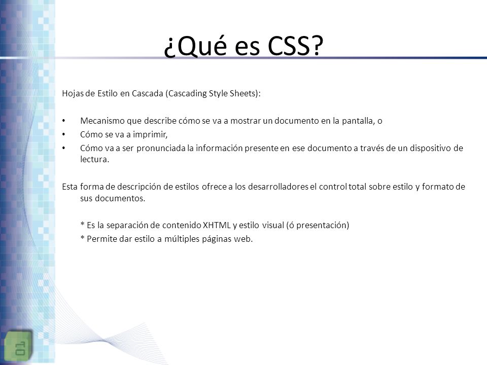 ¿Qué es CSS Hojas de Estilo en Cascada (Cascading Style Sheets):