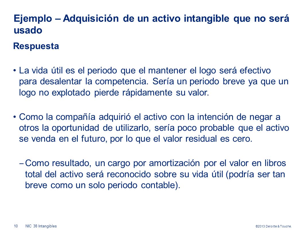 Ejemplo – Adquisición de un activo intangible que no será usado