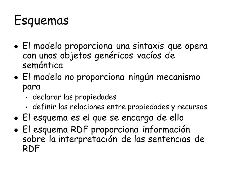 Esquemas El modelo proporciona una sintaxis que opera con unos objetos genéricos vacíos de semántica.