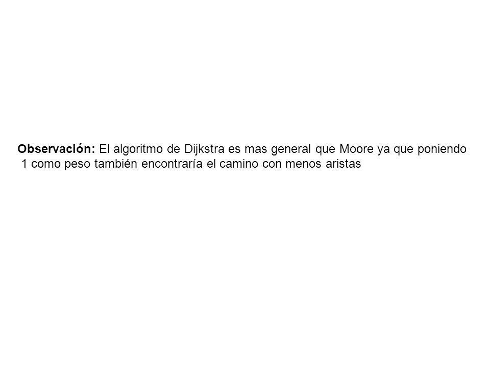 Observación: El algoritmo de Dijkstra es mas general que Moore ya que poniendo