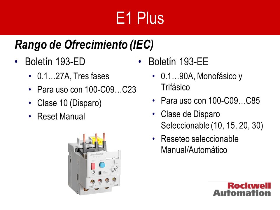 E1 Plus Rango de Ofrecimiento (IEC) Boletín 193-ED Boletín 193-EE