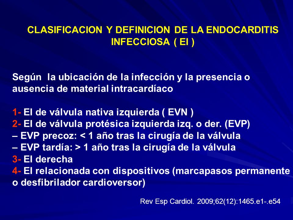 CLASIFICACION Y DEFINICION DE LA ENDOCARDITIS INFECCIOSA ( EI )