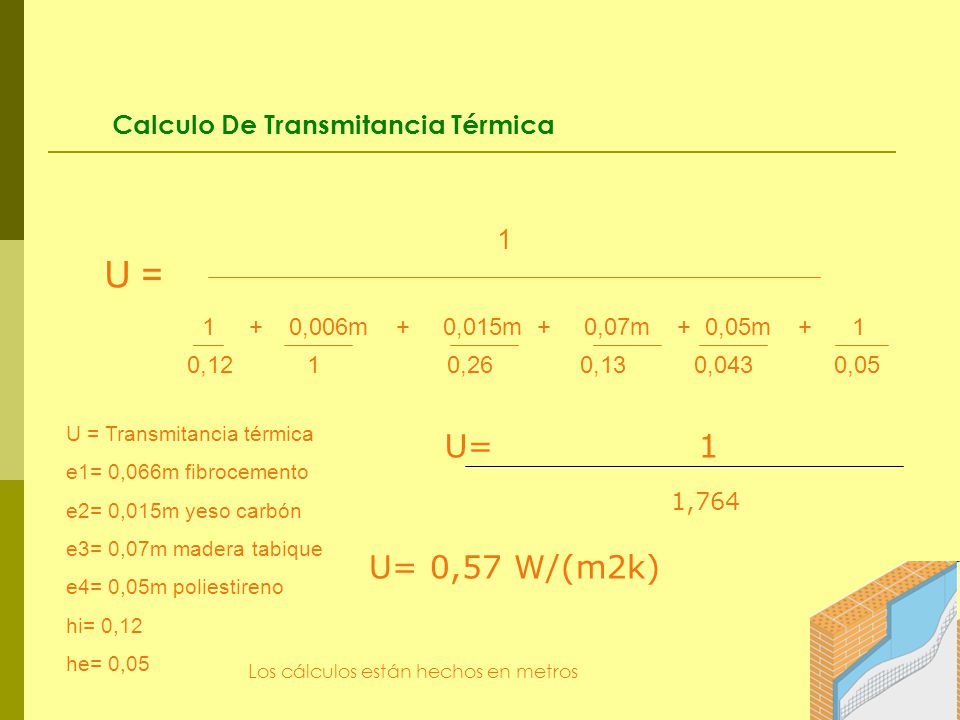 U = U= 1 U= 0,57 W/(m2k) Calculo De Transmitancia Térmica 1