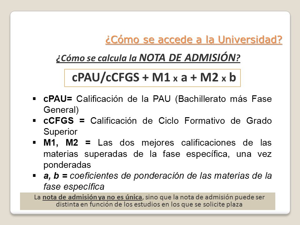 cPAU/cCFGS + M1 x a + M2 x b ¿Cómo se accede a la Universidad
