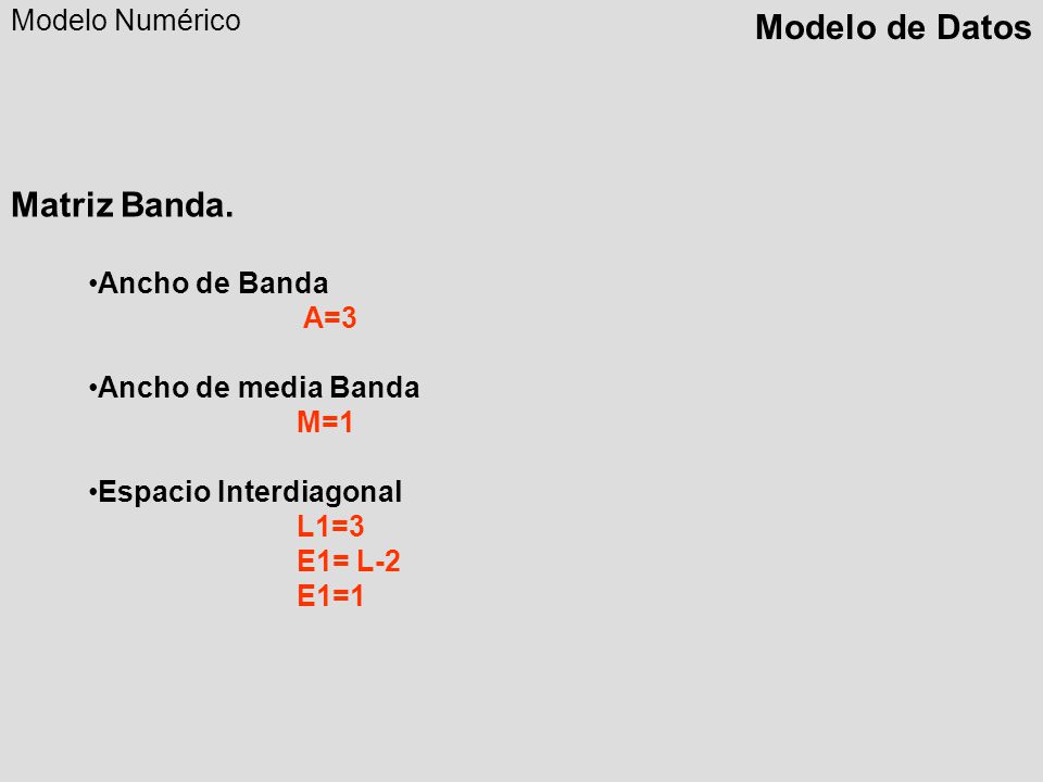 Modelo de Datos Matriz Banda. Modelo Numérico Ancho de Banda A=3
