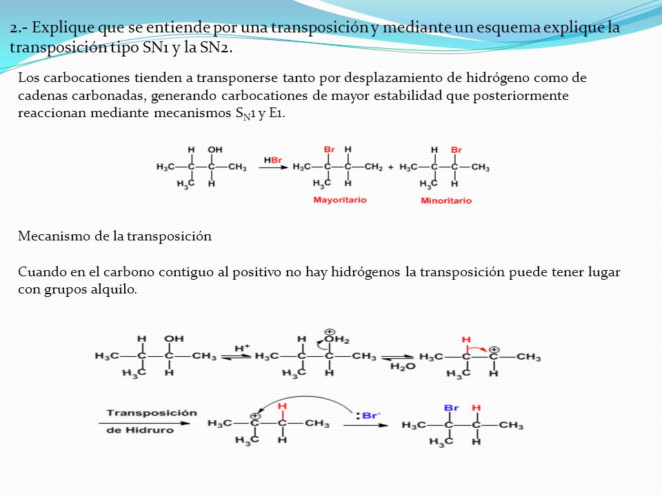2.- Explique que se entiende por una transposición y mediante un esquema explique la transposición tipo SN1 y la SN2.