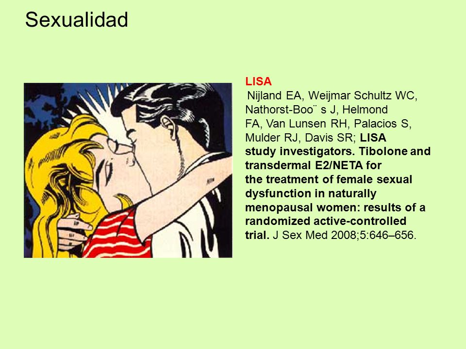 Sexualidad LISA. Nijland EA, Weijmar Schultz WC, Nathorst-Boo¨ s J, Helmond. FA, Van Lunsen RH, Palacios S, Mulder RJ, Davis SR; LISA.