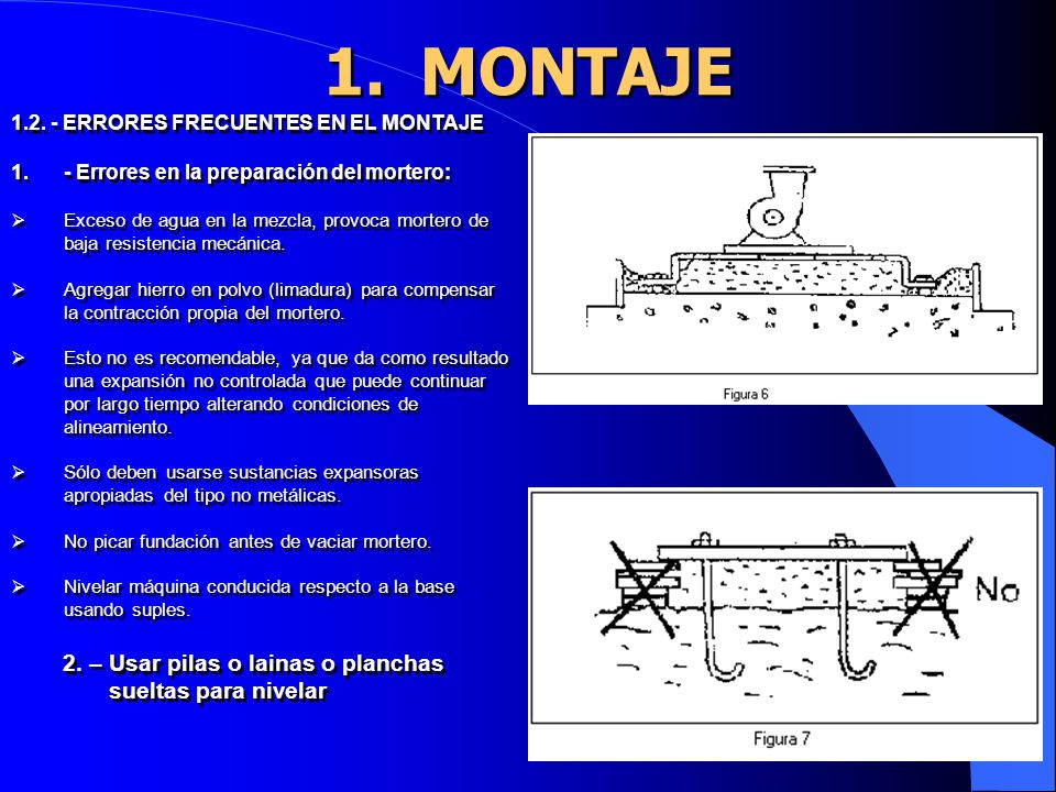 MONTAJE 2. – Usar pilas o lainas o planchas sueltas para nivelar