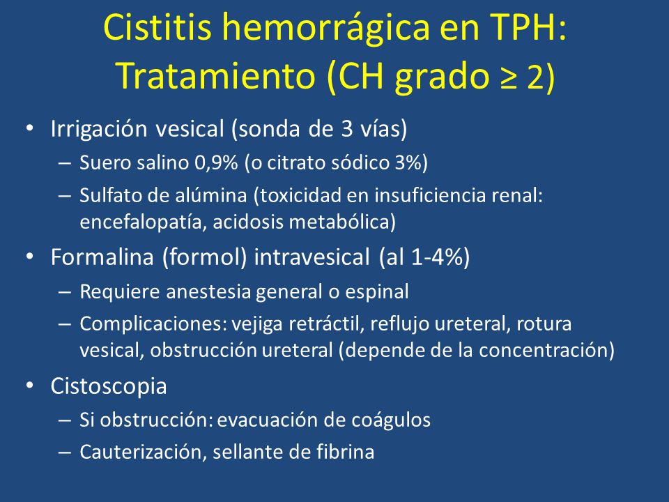 Cistitis hemorrágica en TPH: Tratamiento (CH grado ≥ 2)