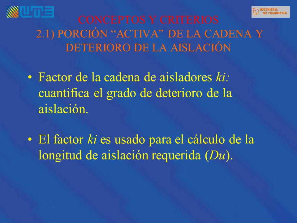 CONCEPTOS Y CRITERIOS 2.1) PORCIÓN ACTIVA DE LA CADENA Y DETERIORO DE LA AISLACIÓN